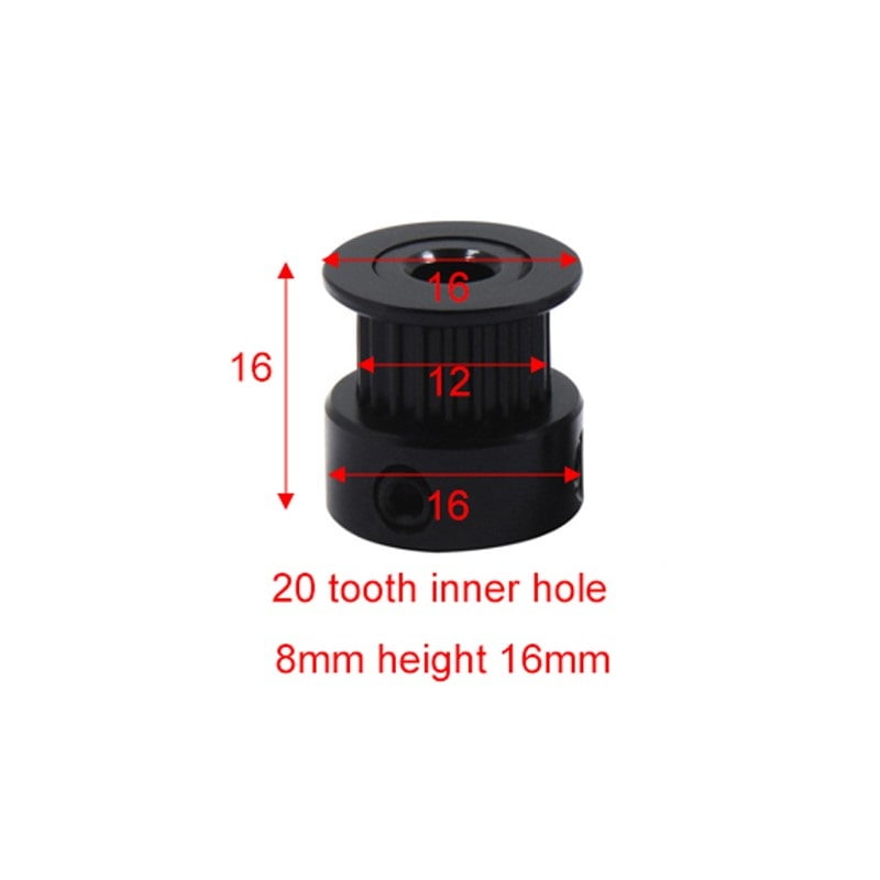 Polia Preta para Correia GT2 20 Dentes 16mm 8mm Furo Alumínio ( GT2 timing belt pulley) - AIMSOAR