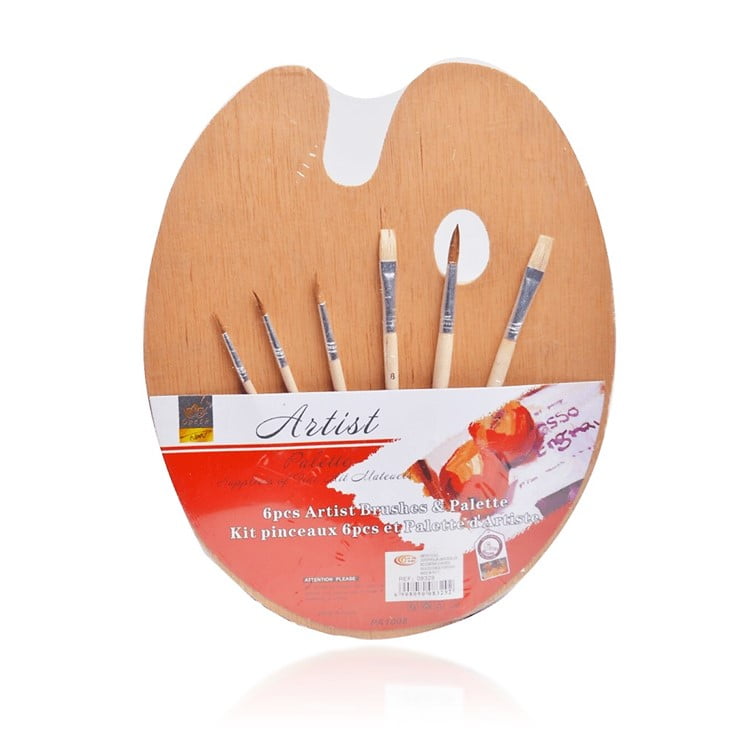 Paleta de Madeira para Pintura com 6 Pincéis - OEM
