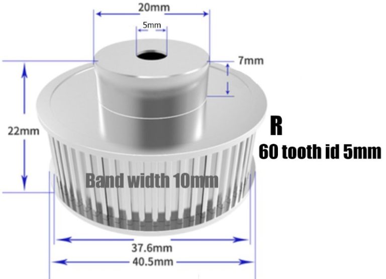 Polia para Correia 10mm GT2 60 Dentes 22mm 5mm Furo Alumínio ( GT2 timing belt pulley) - AIMSOAR - Image 2