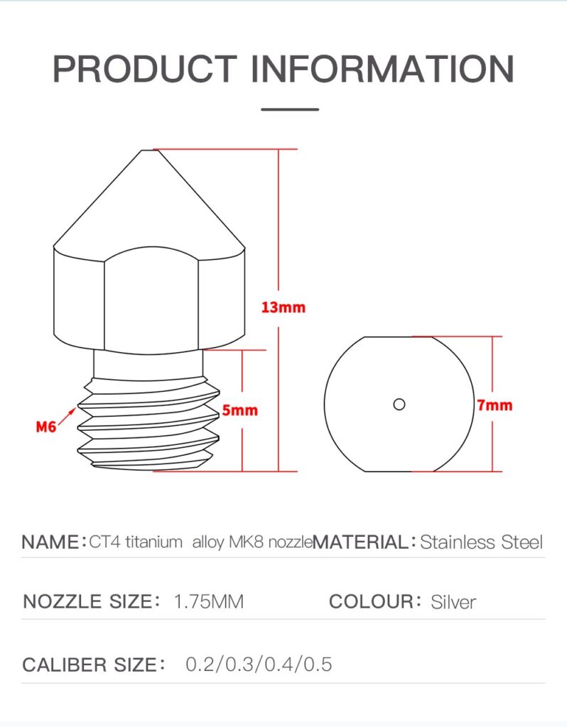 0.5mm Liga de Titânio TC4 Titanium Alloy Nozzle MK8  - AIMSOAR - Image 12