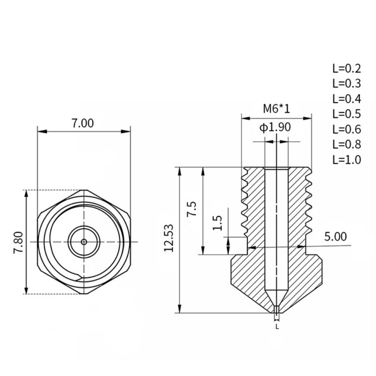 0.4mm C-SERIES Latão Nozzle V6 (compatível com E3D) - AIMSOAR - Image 4