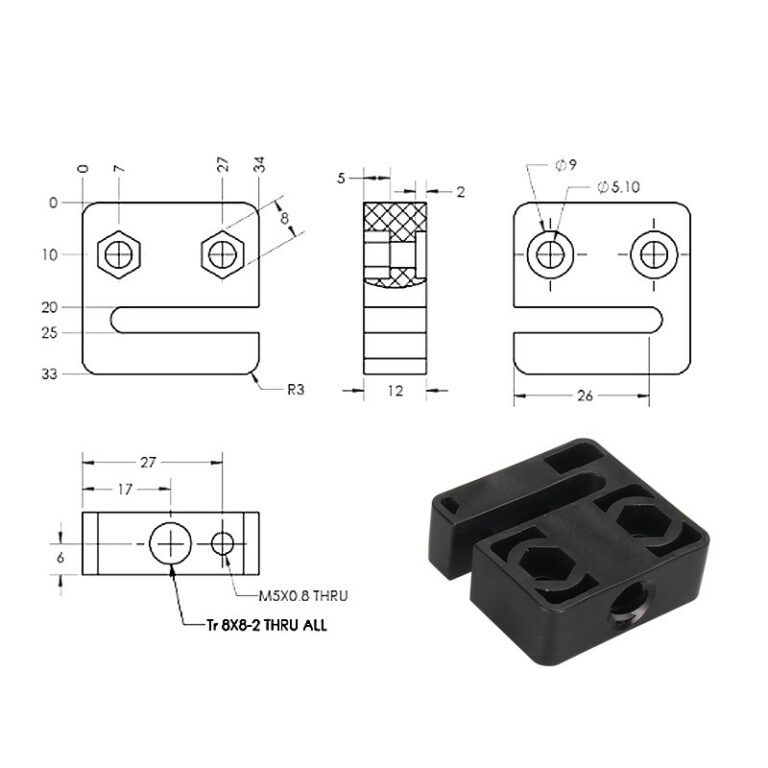 Porca Openbuilds T8 para Varões Trapezoidal T8 pitch 2mm Lead Passo 8mm (Z-axis Openbuilds screw nut seat holder) - AIMSOAR - Image 4