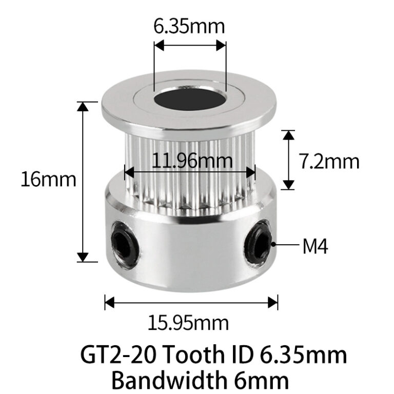 Polia para Correia GT2 20 Dentes 16mm 6.35mm Furo Alumínio ( GT2 timing belt pulley) - AIMSOAR - Image 2