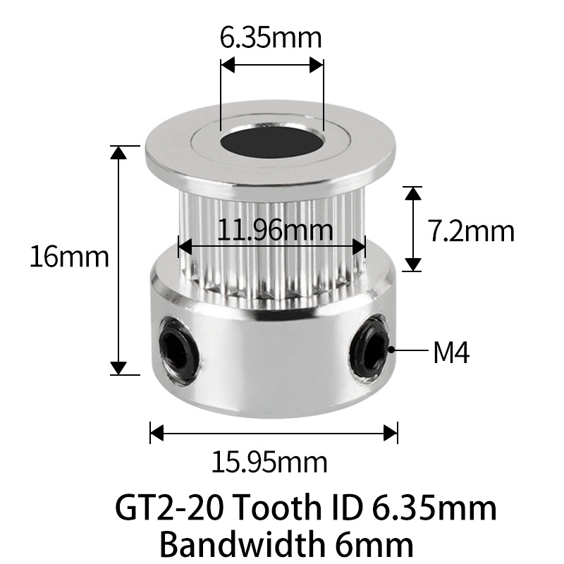 Polia para Correia GT2 20 Dentes 16mm 6.35mm Furo Alumínio ( GT2 timing belt pulley) - AIMSOAR - Image 2