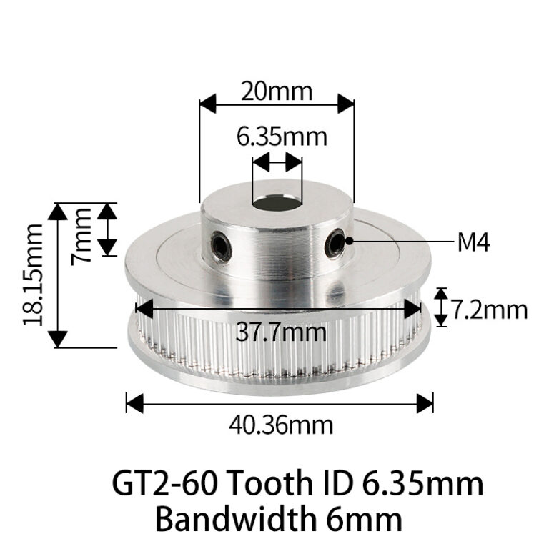 Polia para Correia 6mm GT2 60 Dentes 18mm 6.35mm Furo Alumínio ( GT2 timing belt pulley) - AIMSOAR - Image 2