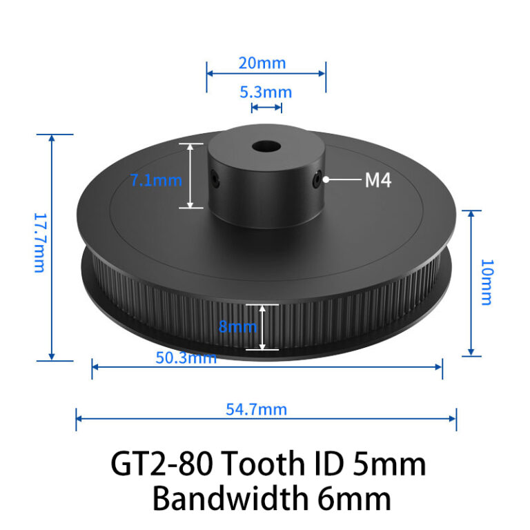 Polia Preta para Correia 6mm GT2 80 Dentes 18mm 5mm Furo Alumínio ( GT2 timing belt pulley) - AIMSOAR