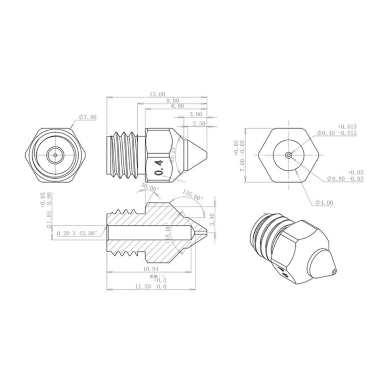 0.2mm Latão Nozzle TTS (Creality CR-6 CR6)  MK8 - AIMSOAR - Image 2