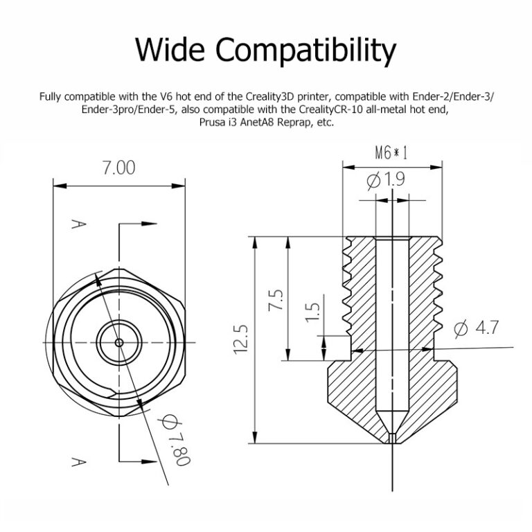 0.8mm C-SERIES CuCrZr (Copper Chromium Zirconium) Nozzle V6 (compatível com E3D High Temperature PEEK PEKK PEI ) - AIMSOAR - Image 2