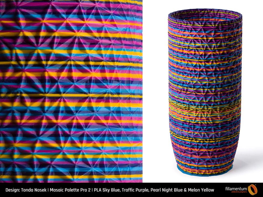 PLA_Extrafill_Sky_Blue_Traffic_Purple_Pearl_Night_Blue_Melon_Yellow_Polygon_Vase-Portugal-Espana-Evolt-Impressao-3D