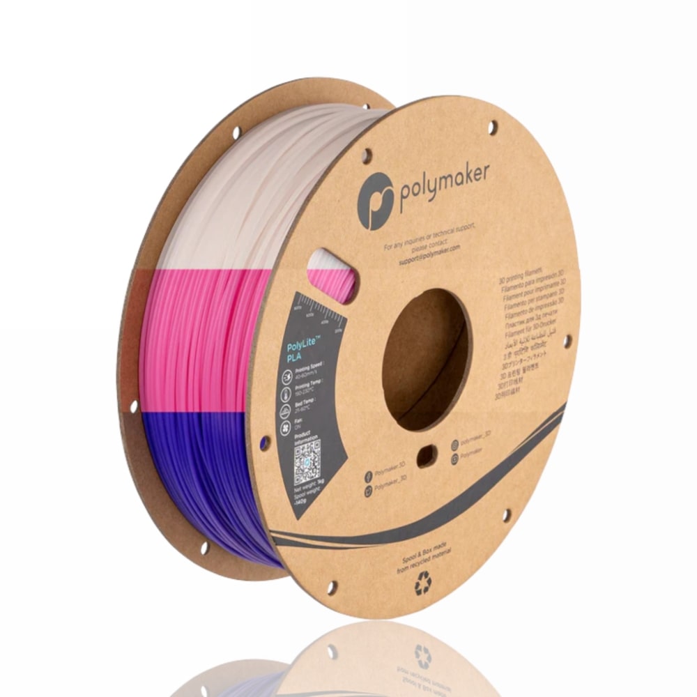 PolyLite Temperature Changing Purple to Pink to Natural 2 evolt portugal espana filamento impressao 3d