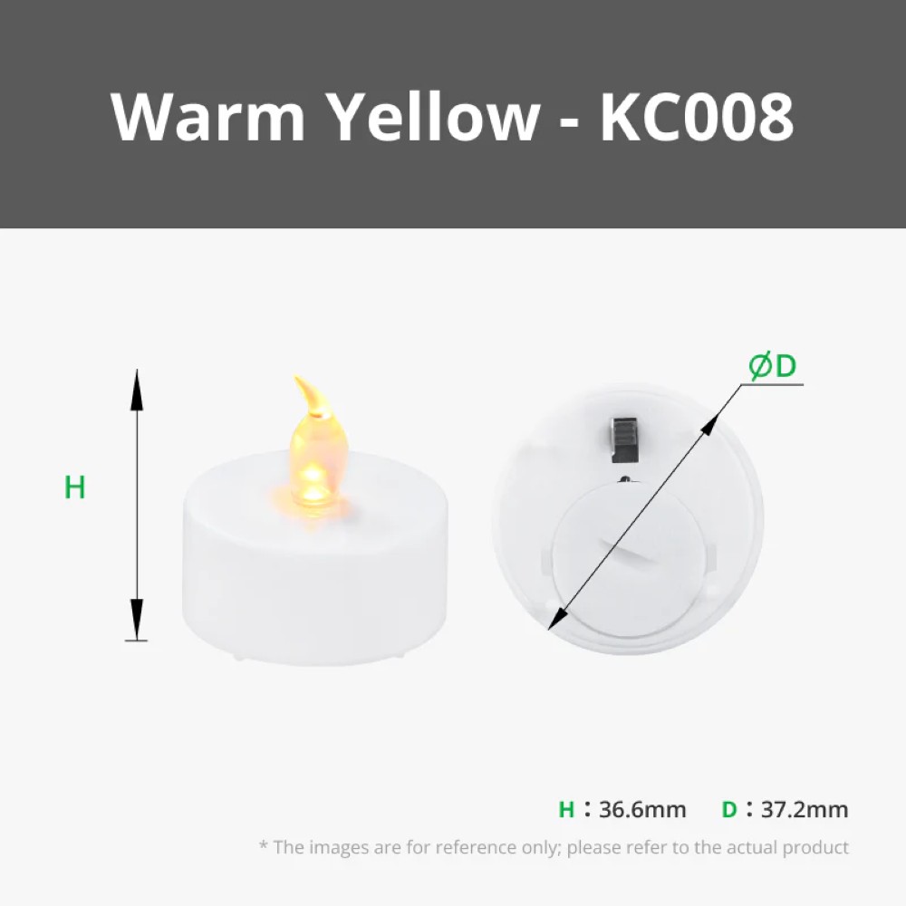LED Flame Tea Light Candle Set Warm Yellow (12pcs) D37.2x36.6mm - Bambu Lab - Image 2