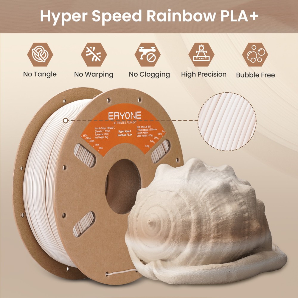 PLA+ Hyper Speed Silk Rainbow 1kg Stone (Brown, Khaki and White) - ERYONE - Image 4