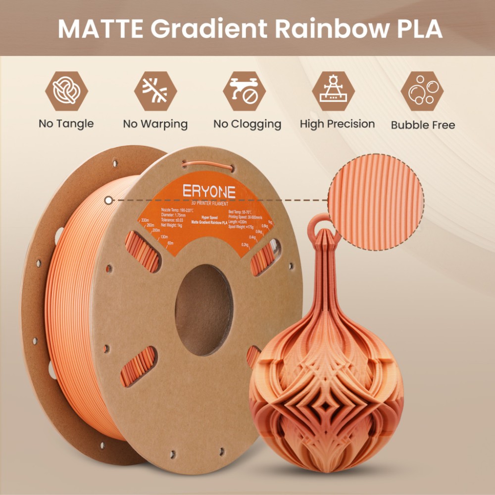 PLA Hyper Speed Matte Gradient Rainbow 1kg Danxia (gold and red) - ERYONE - Image 4