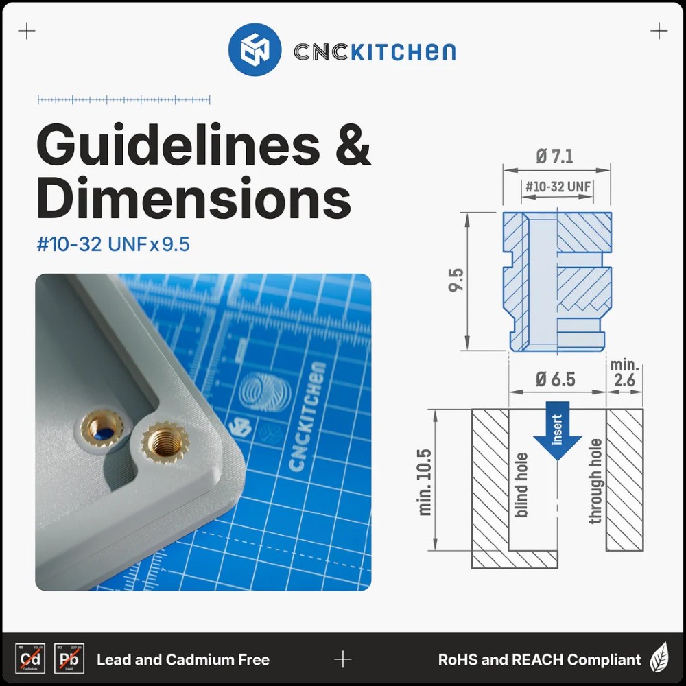 Heat Set Insert 10-32 UNFx9.5mm (50pcs) - CNC Kitchen - Image 2