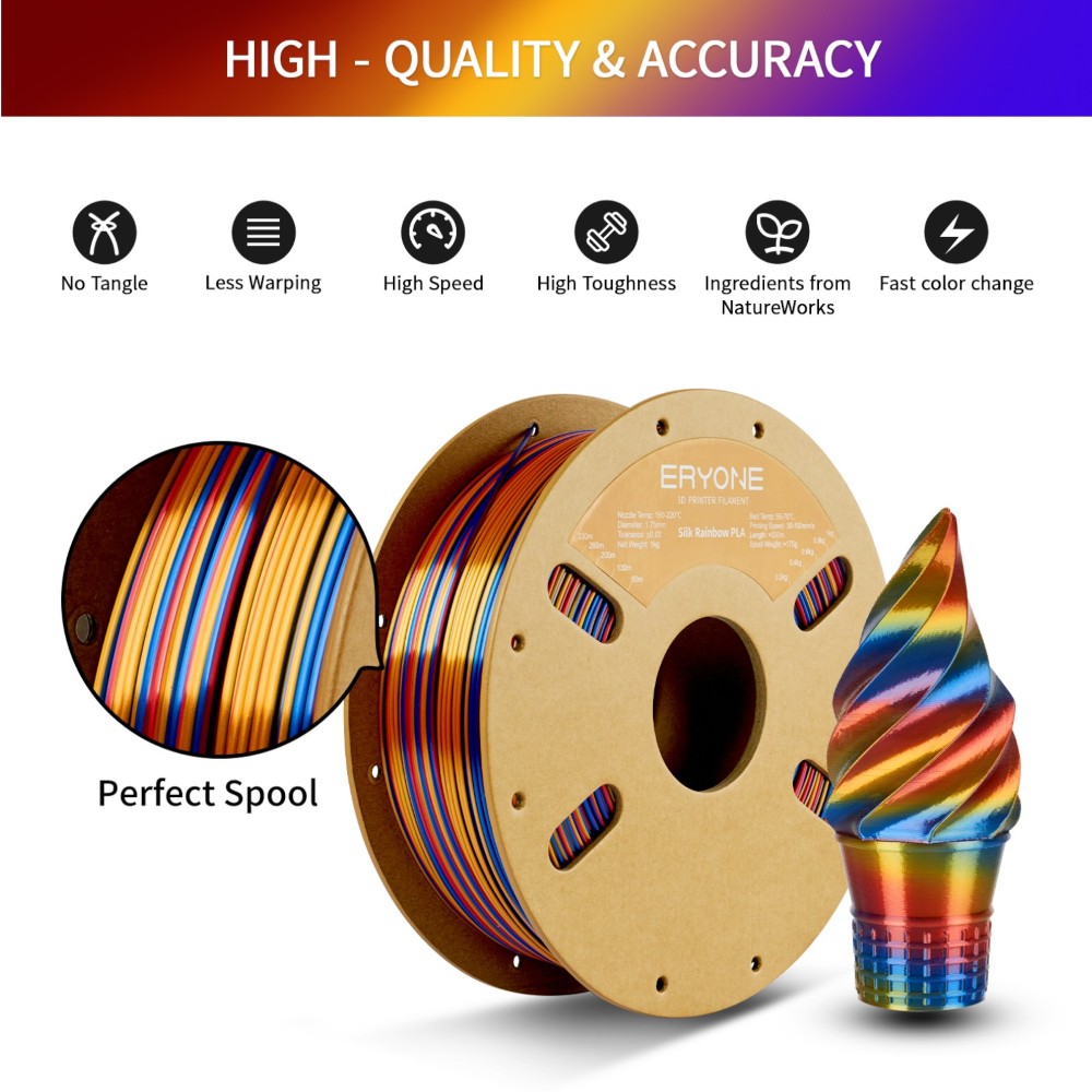 PLA Rapid Silk Rainbow 1kg Shadow (Red, Gold and Blue) - ERYONE - Image 3