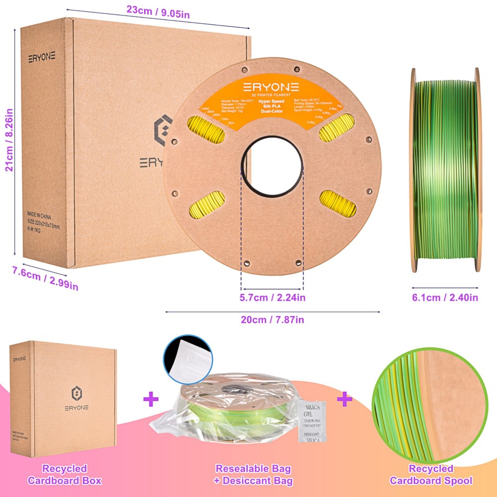 PLA High Speed Silk Dual-Color 1kg Green and Yellow - ERYONE - Image 6