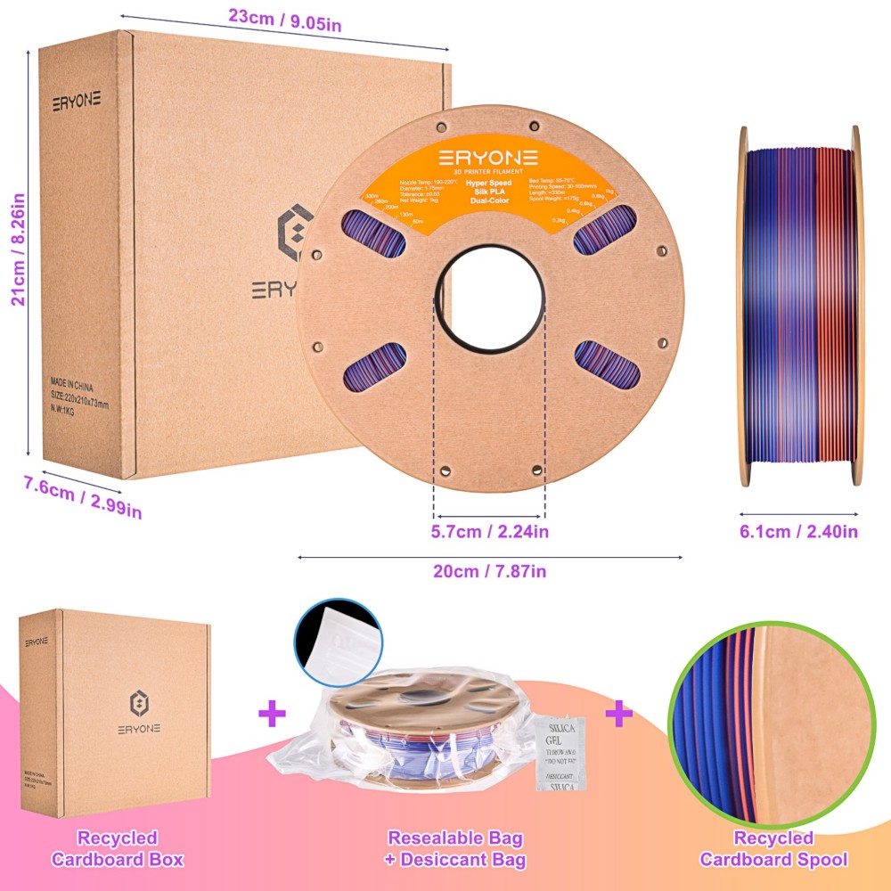 PLA High Speed Silk Dual-Color 1kg Orange and Blue - ERYONE - Image 7