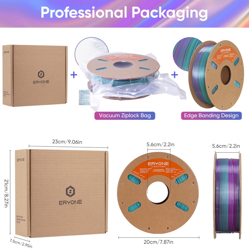 PLA Hyper Speed Silk Quadruple Color 1kg Aurora Dream (Tea Green, Violet, Electric Pink and Indigo) - ERYONE - Image 6