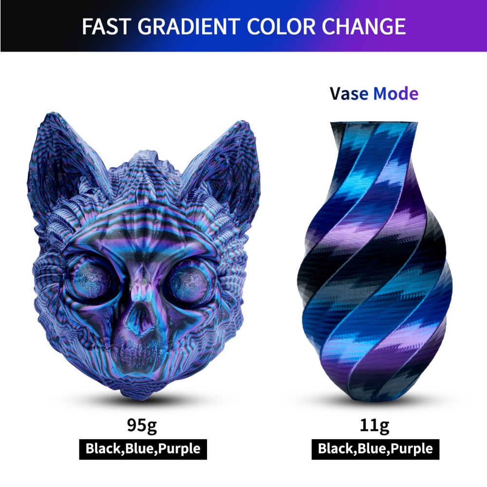 PLA Rapid Silk Rainbow 1kg Obsidian (Black, Blue and Purple) - ERYONE - Image 2