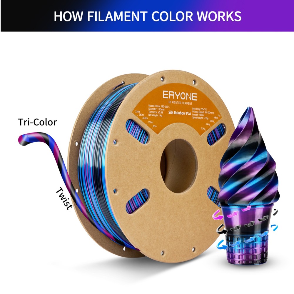 PLA Rapid Silk Rainbow 1kg Obsidian (Black, Blue and Purple) - ERYONE - Image 3