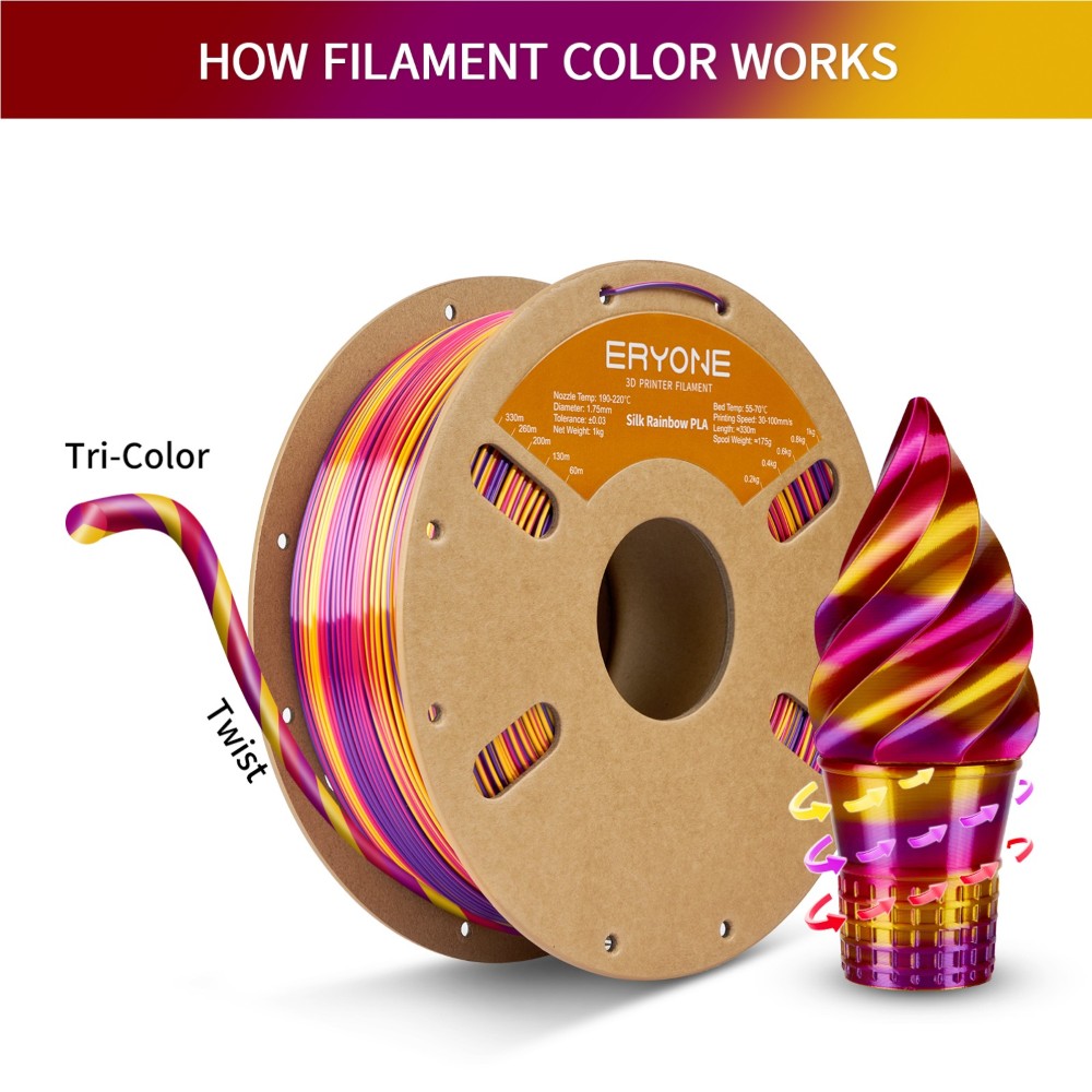 PLA Rapid Silk Rainbow 1kg Inferno (Red, Gold and Purple) - ERYONE - Image 3