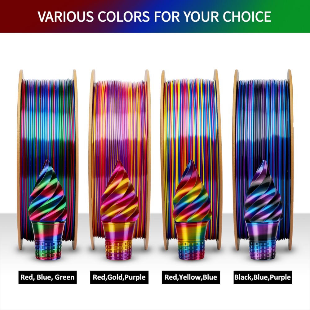 PLA Rapid Silk Rainbow 1kg Vortex (Red, Blue and Green) - ERYONE - Image 5