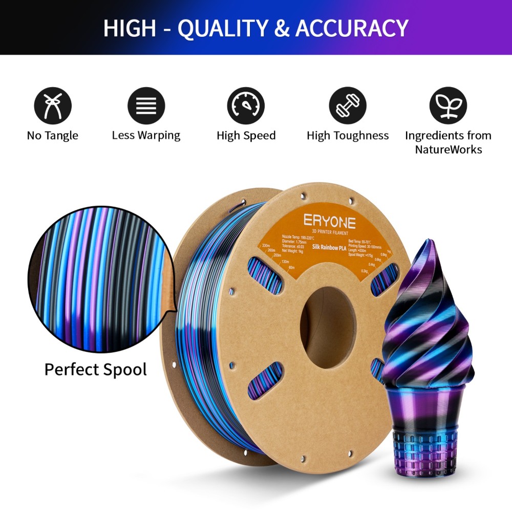 PLA Rapid Silk Rainbow 1kg Obsidian (Black, Blue and Purple) - ERYONE - Image 4