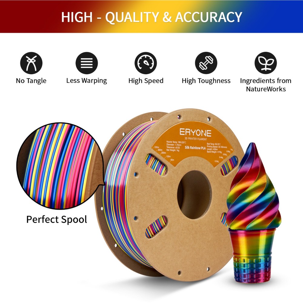 PLA Rapid Silk Rainbow 1kg Psychedelic (Red, Yellow and Blue) - ERYONE - Image 3