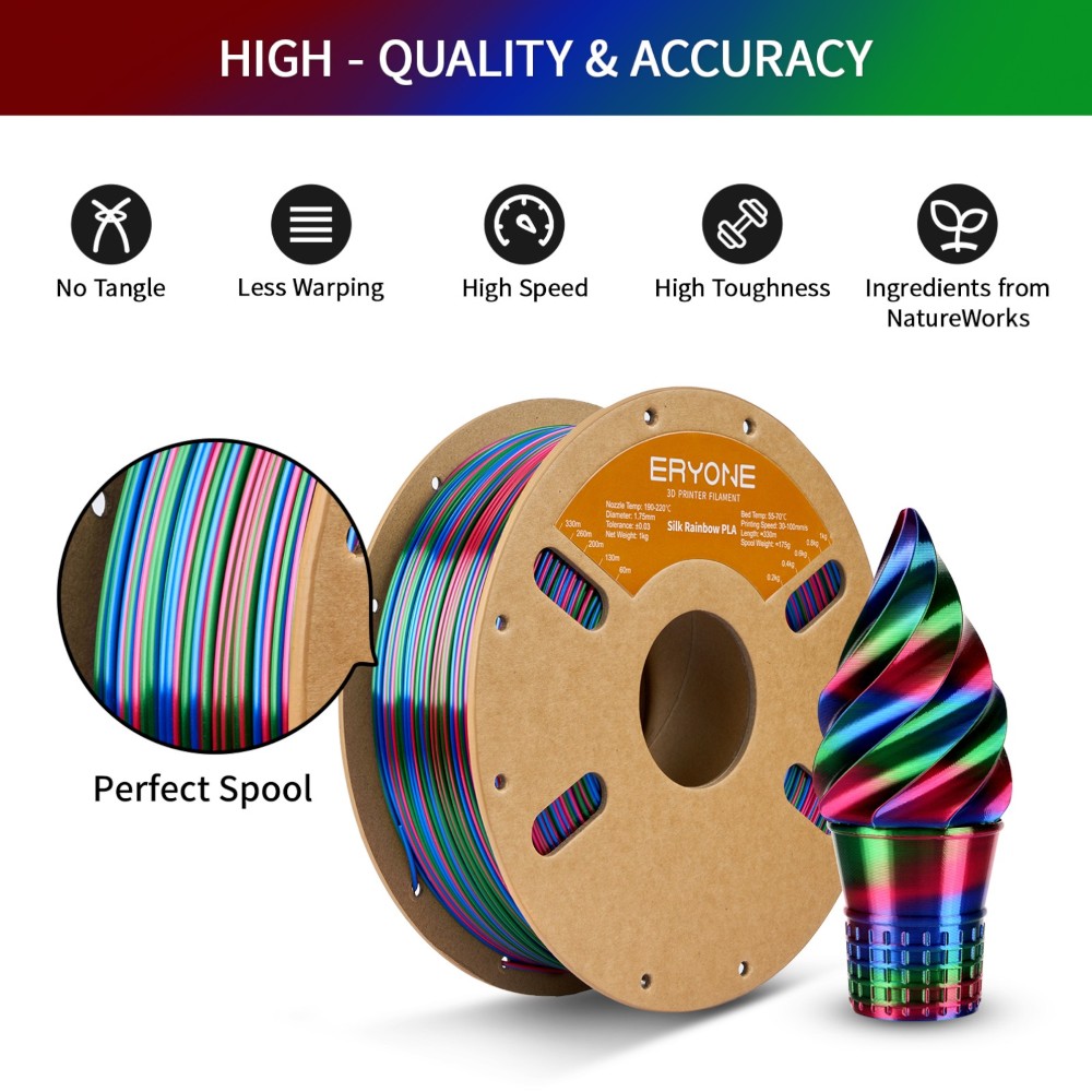 PLA Rapid Silk Rainbow 1kg Vortex (Red, Blue and Green) - ERYONE - Image 3