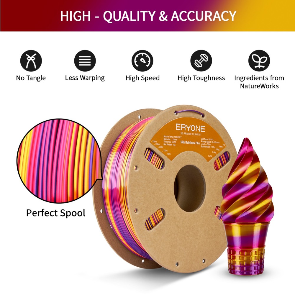 PLA Rapid Silk Rainbow 1kg Inferno (Red, Gold and Purple) - ERYONE - Image 4